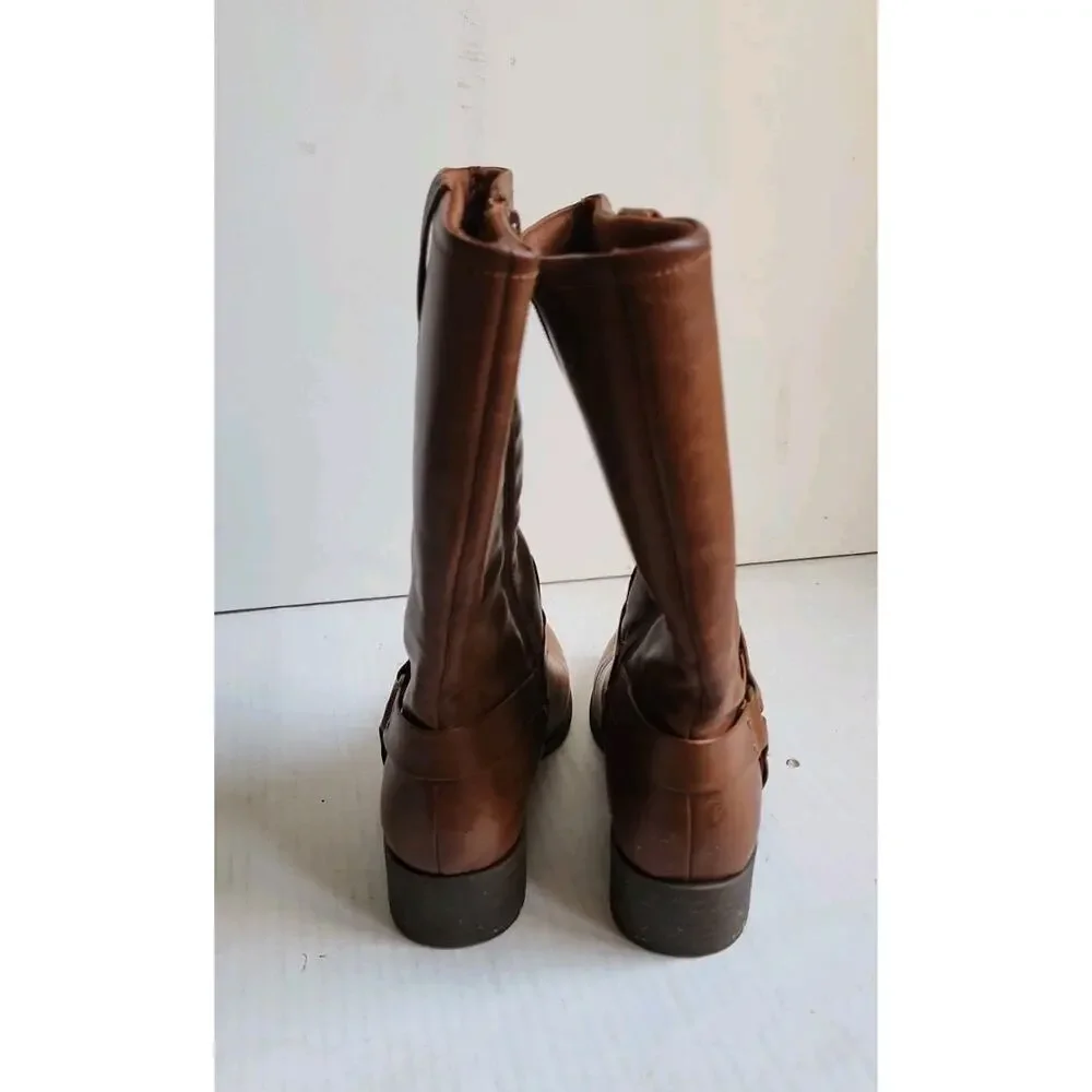 Women's Size 7M Frye and Co Eveline Block Heel Motorcycle Boots Brush Brown